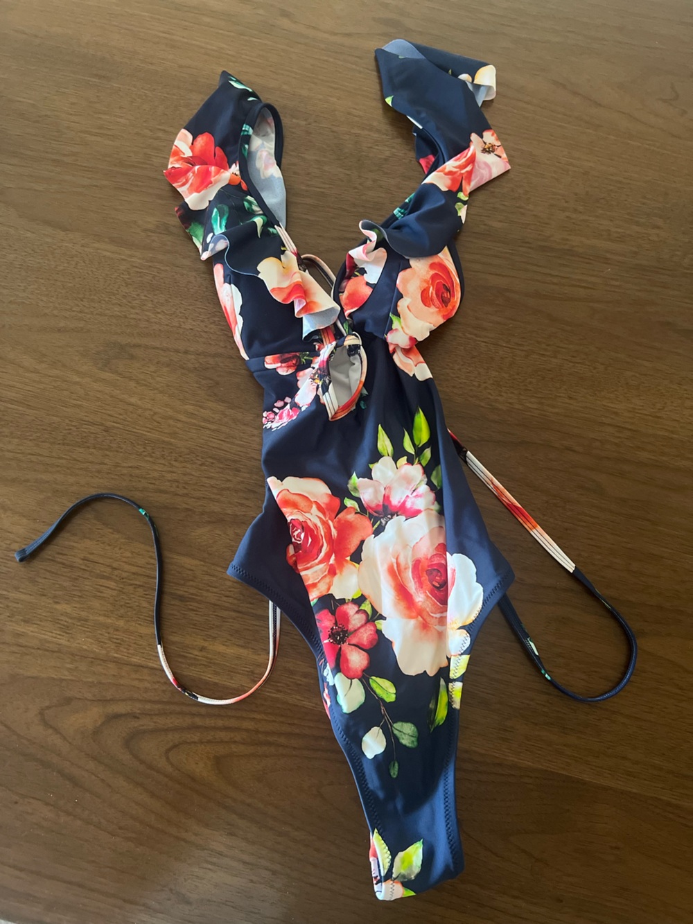 Cupshe Navy Floral One-Piece Swimsuit with Roses